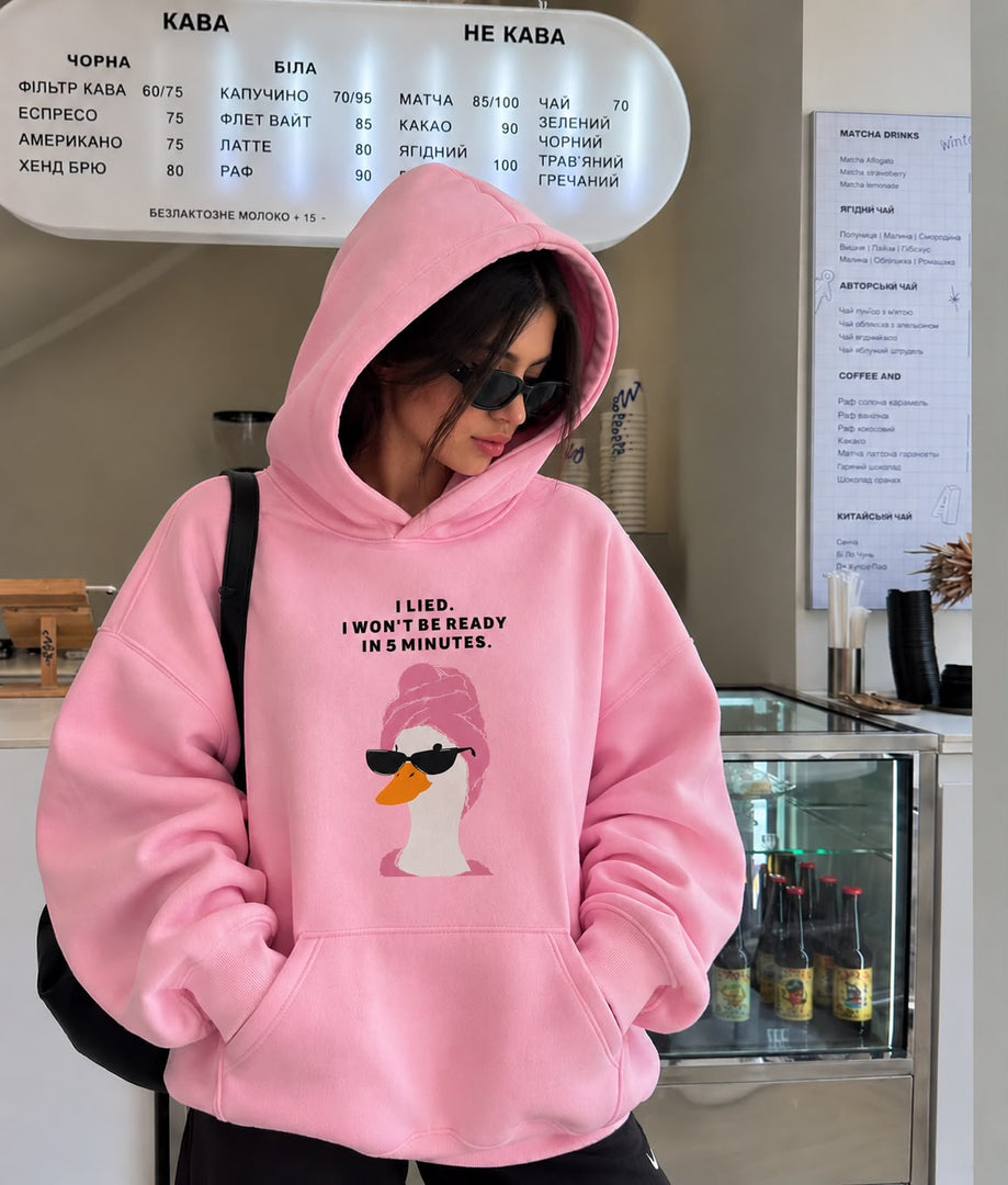 Pink Oversized Graphic Hoodie front print