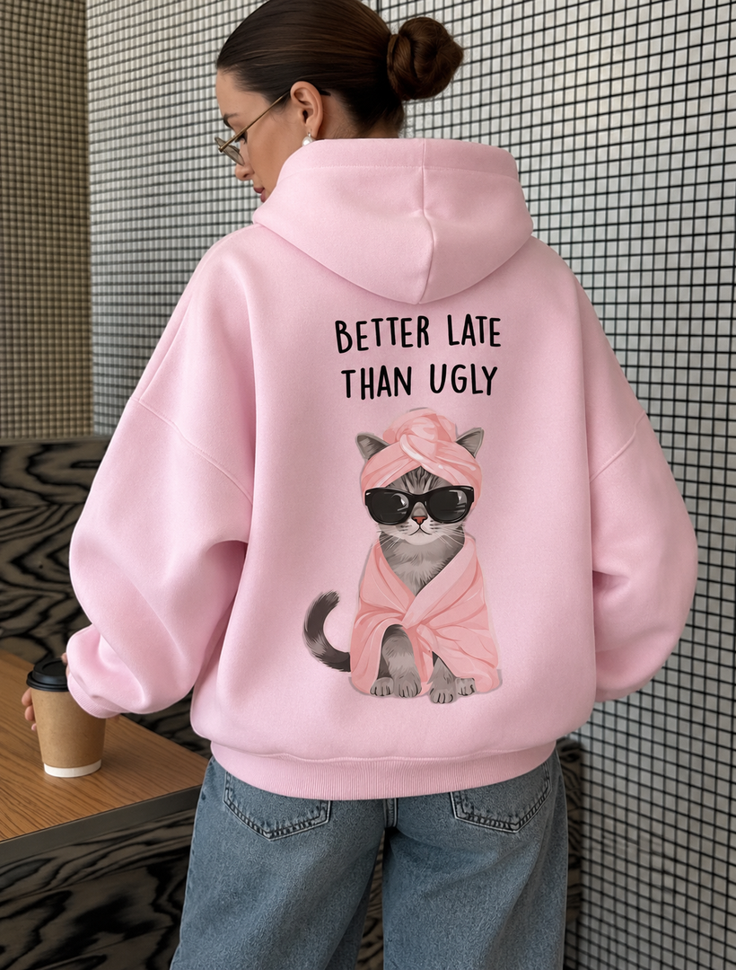 Women’s Pink Oversized Hoodie – Better Late Than Ugly