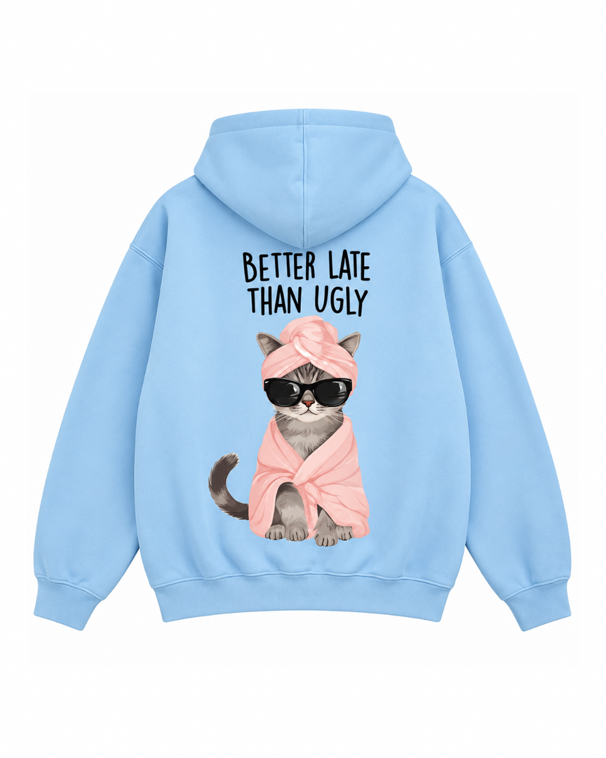 Better Late Than Ugly Oversized Blue Hoodie – ZCLOTHING
