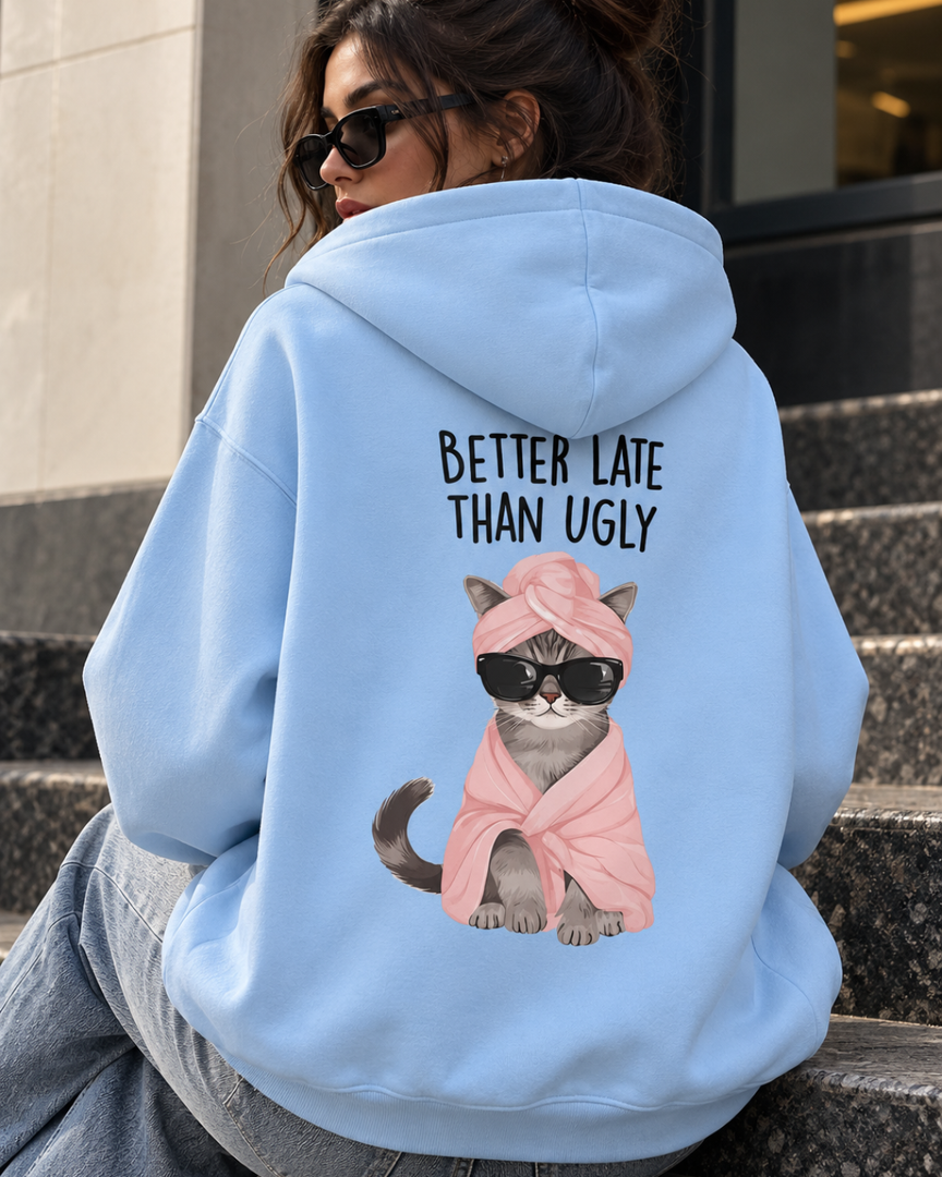 Better Late Than Ugly Oversized Blue Hoodie – ZCLOTHING